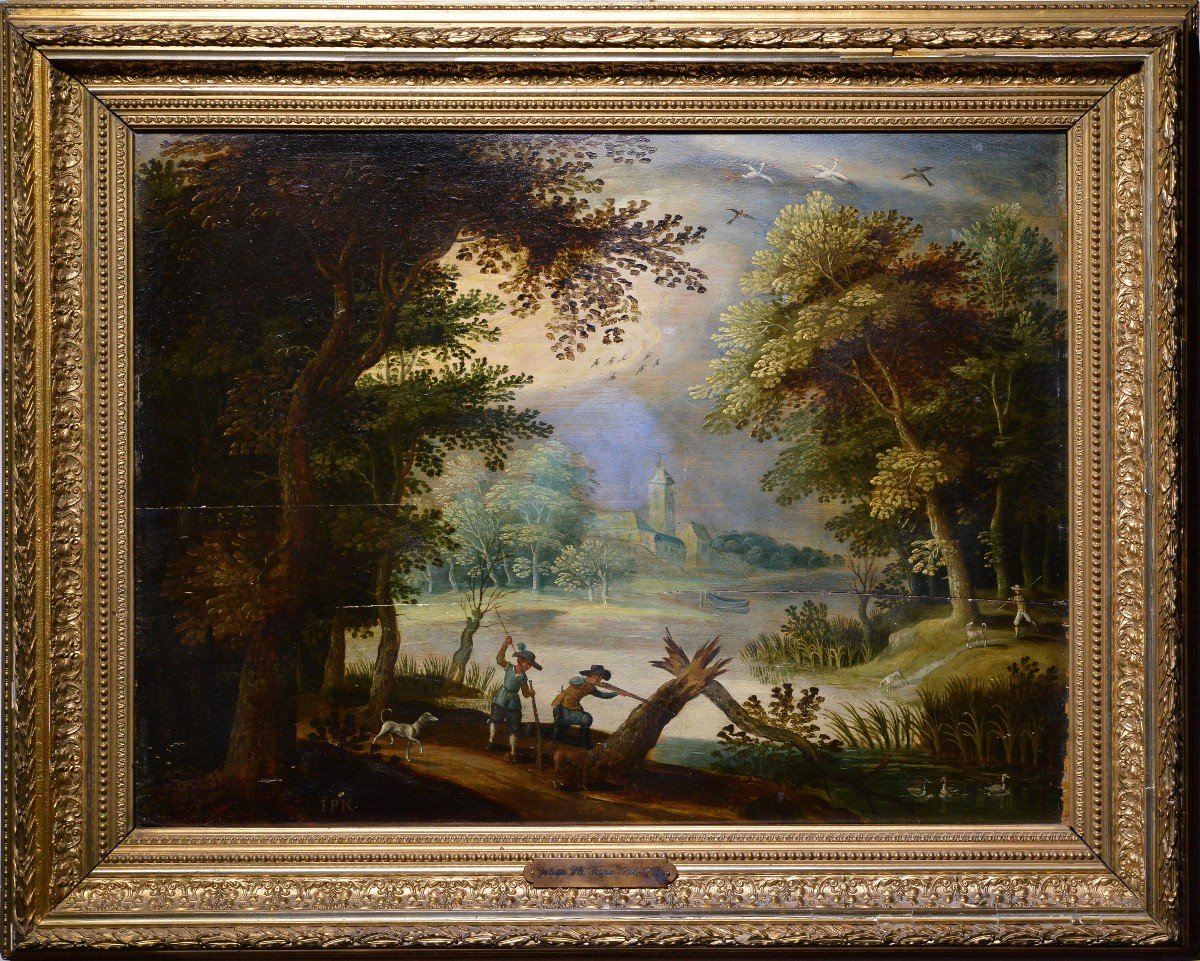 Animal Scene Duck Hunting With Dogs 18th Century Swedish Master By Philip Korn