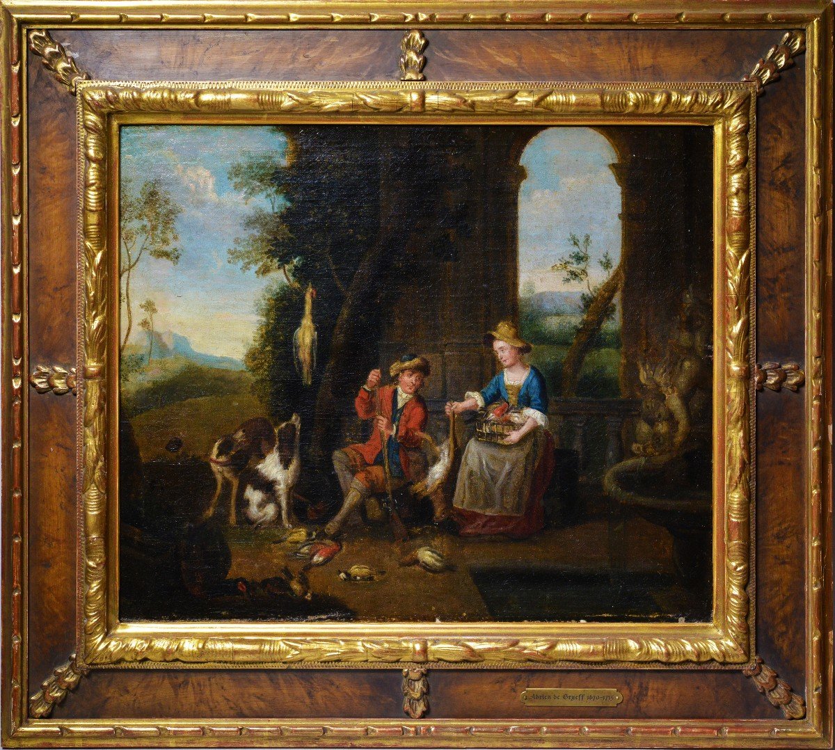 Dutch Genre Scene After Hunting 17th Century Flemish School Oil Painting Framed
