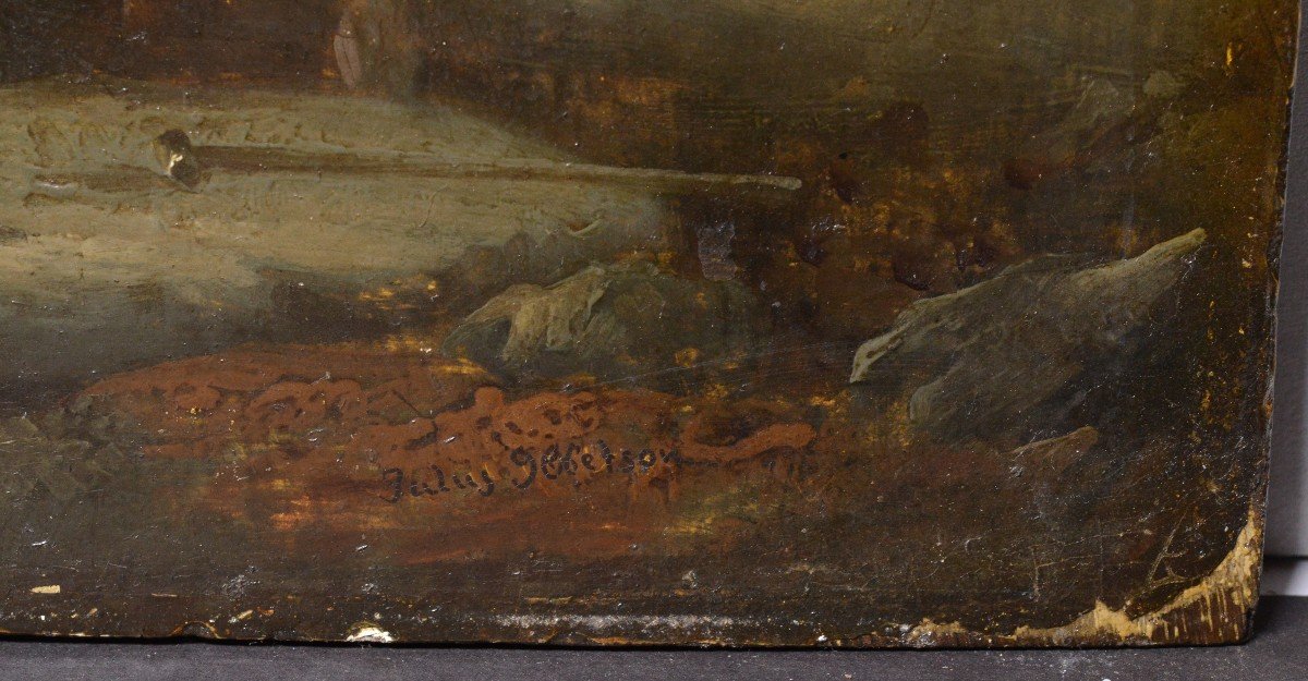 British Landscape Dialogue At Lunchtime 18th Century Oil Painting On Wood-photo-1
