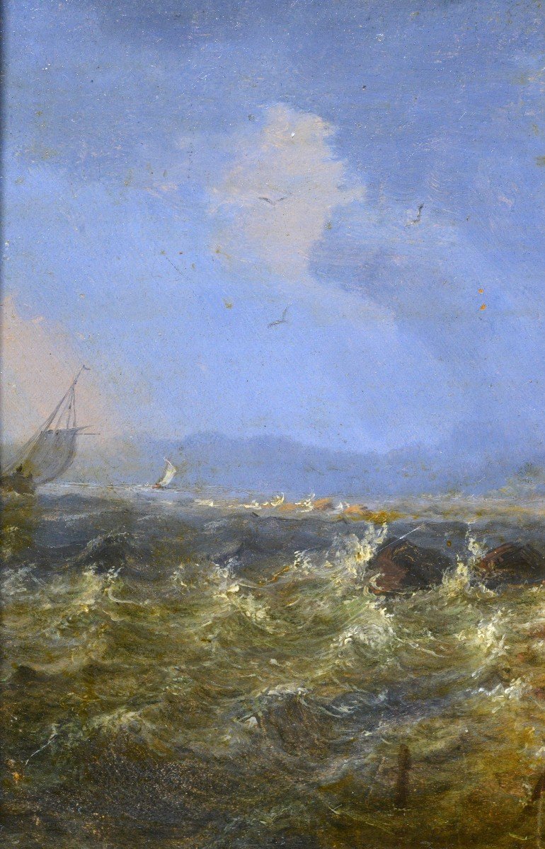 Paysage Marin Britannique Tempête Sur La Côte 19e Siècle Peinture à l'Huile De David Cox-photo-1