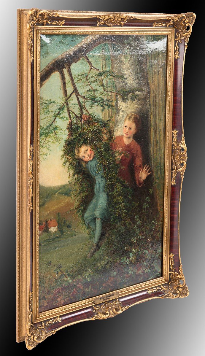 Allemagne Scène De Genre Enfants Sur Des Balançoires Peinture De La Princesse Marie Alexandrine-photo-2