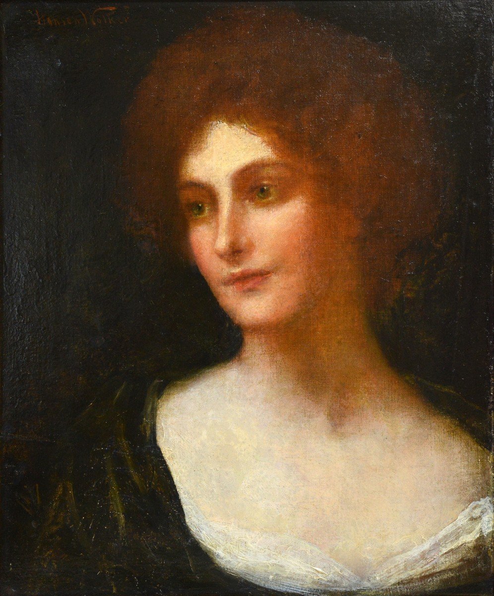 Portrait de dame rousse aux yeux émeraude Peinture à l'huile du XIXe siècle par Walker-photo-3