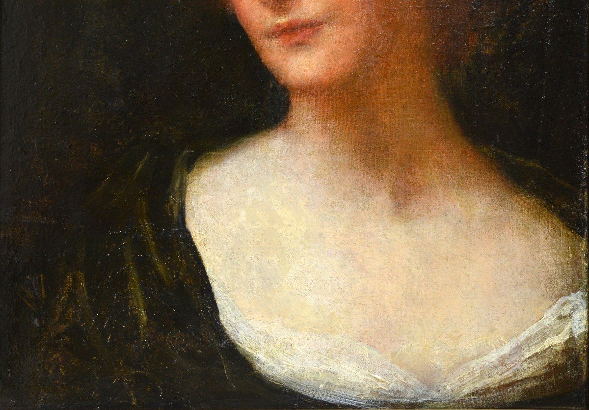 Portrait de dame rousse aux yeux émeraude Peinture à l'huile du XIXe siècle par Walker-photo-1