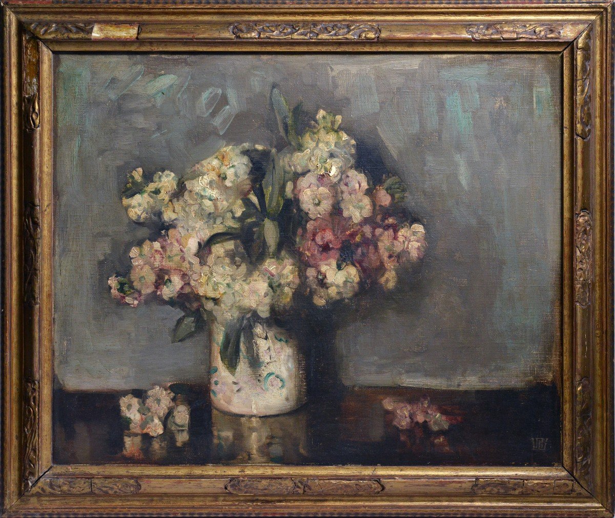 Nature Morte Moderne Russe Bouquet De Fleurs Début Du XXe Siècle Peinture à l'Huile Signée