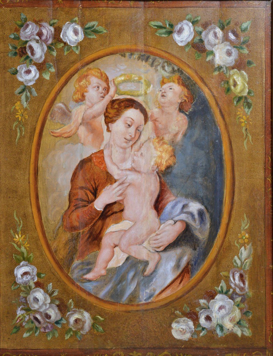 Dutch Baroque Madonna W Child And Flowers Old Master Peinture à l'Huile-photo-2