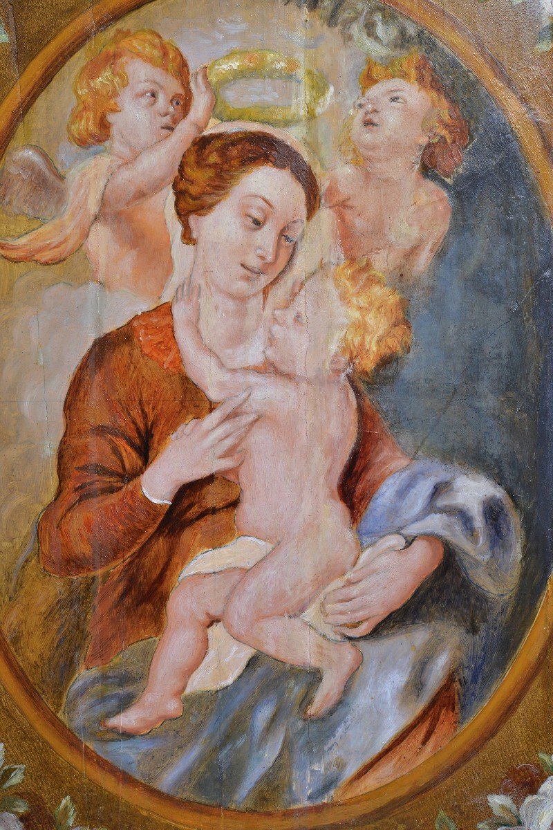 Dutch Baroque Madonna W Child And Flowers Old Master Peinture à l'Huile-photo-3