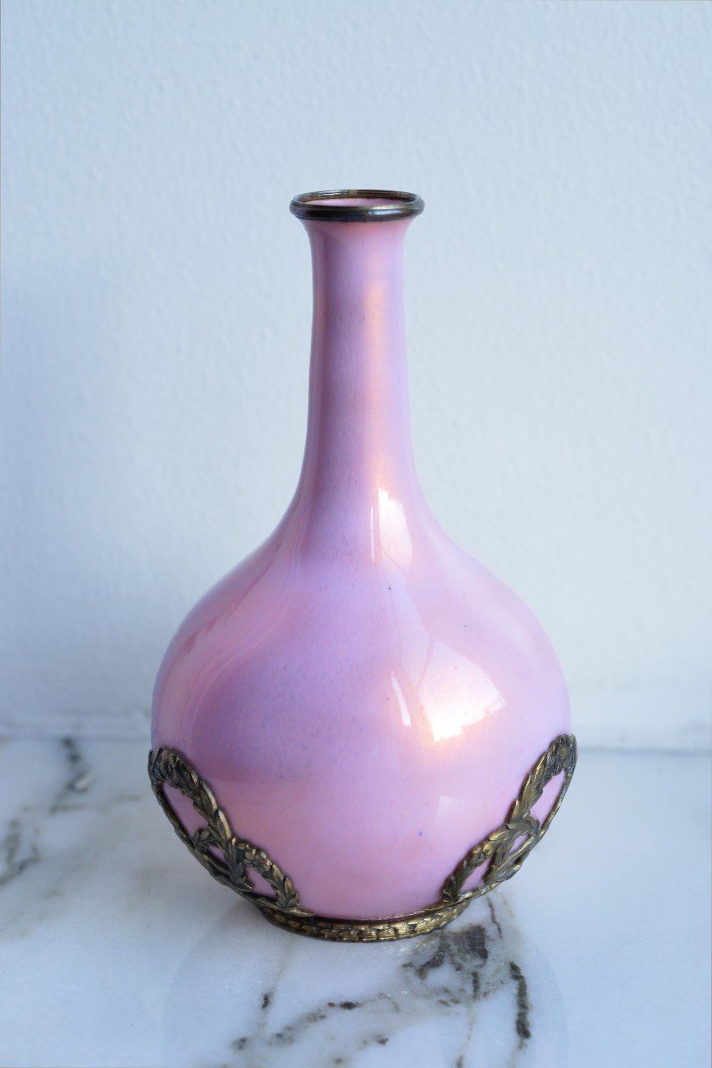 Gilt Silver Pink Enamel Miniature Vase Early 20th Century Finnish Master-photo-3