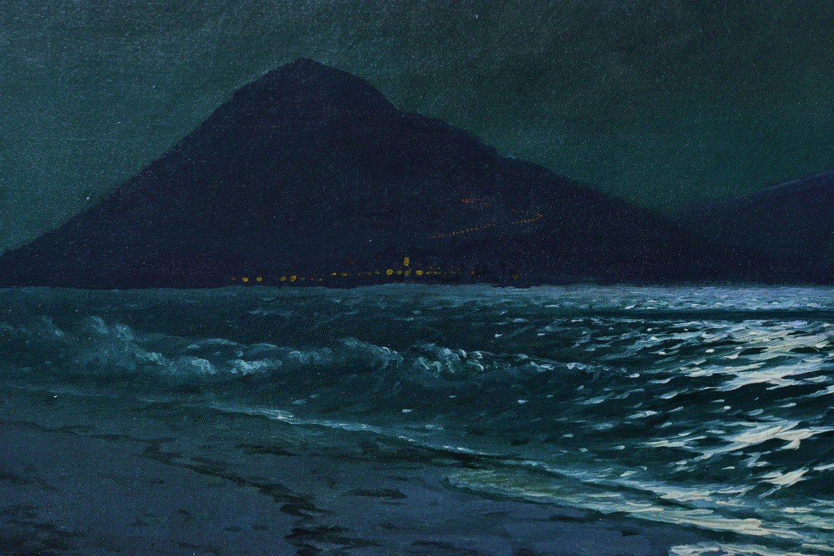 Paysage Marin Vue Au Clair De Lune De La Baie De Crimée 19e Siècle Maître Russe Peinture à l'Hu-photo-4