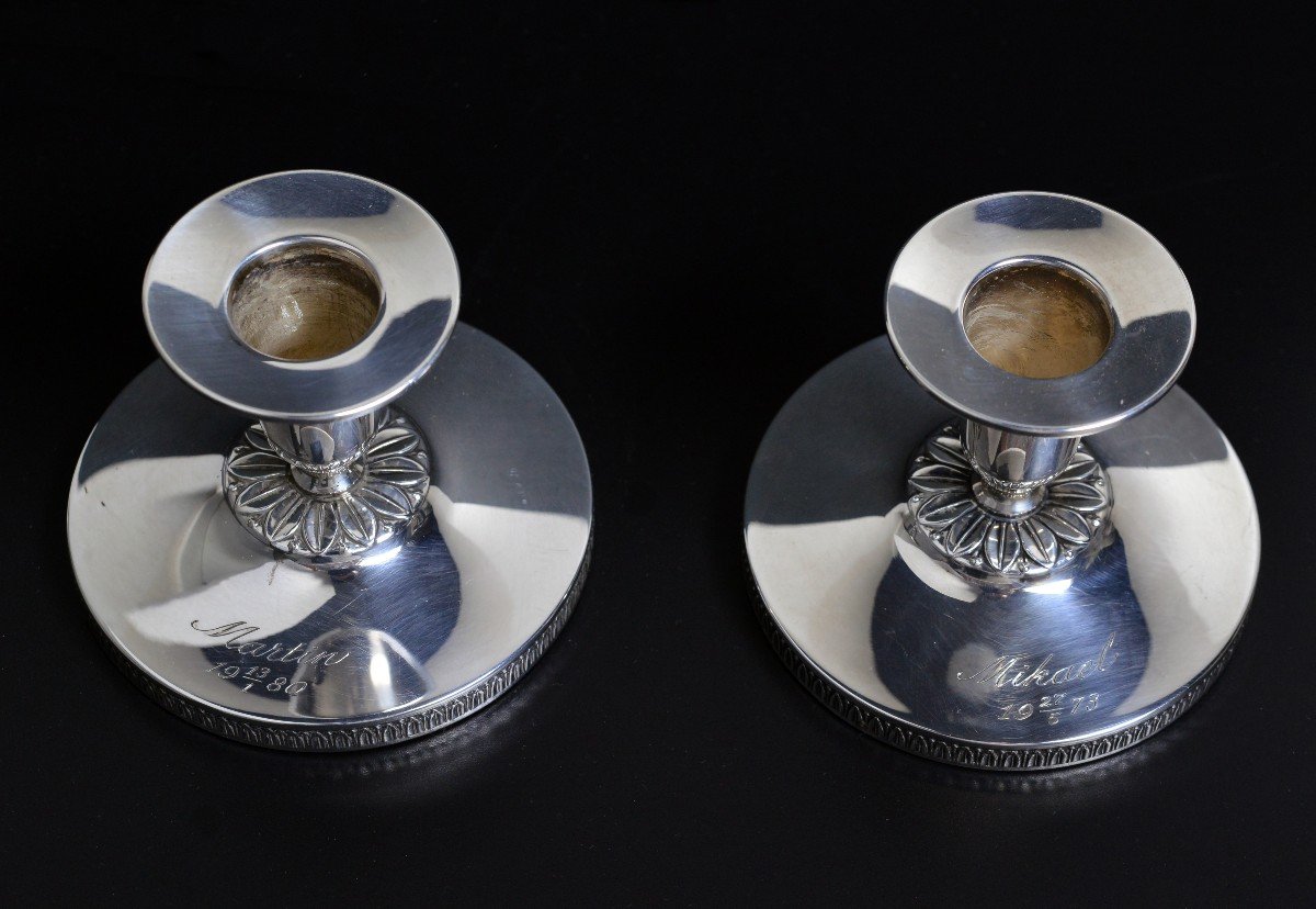 Pair Of Vintage Swedish Silver Candlesticks Candleholders Neoclassical Empire-photo-4