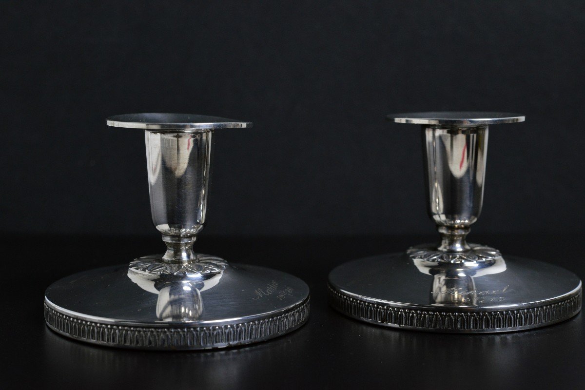 Pair Of Vintage Swedish Silver Candlesticks Candleholders Neoclassical Empire-photo-1