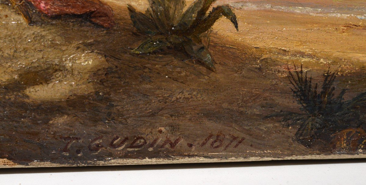 Contrebandiers Sur La Côte Algérienne 1871 Scène Marine Au Coucher Du Soleil Peinture à l'Huile-photo-4