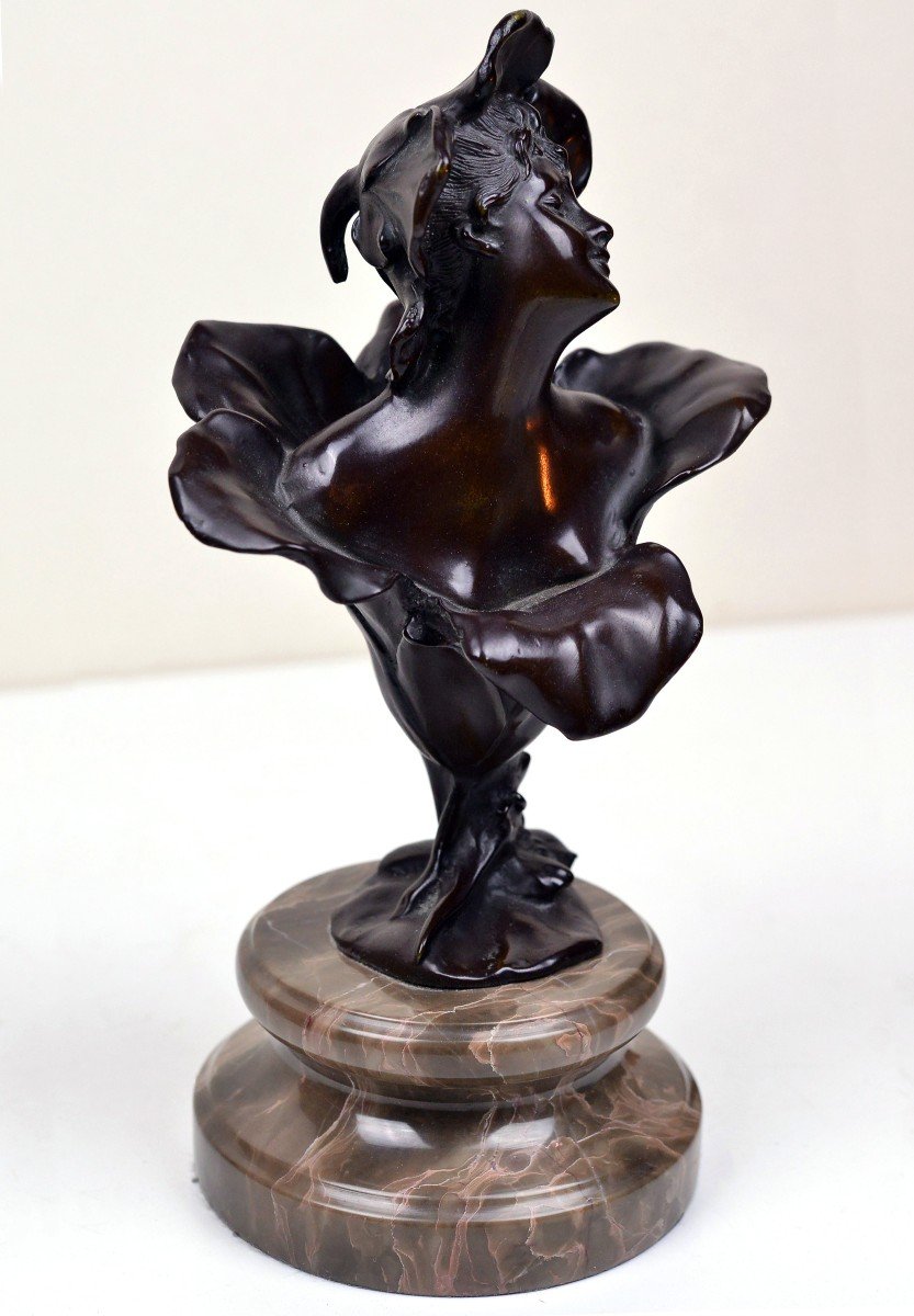Figurine Of Thumbelina Patinated Bronze N Stone Base 19th Century Art Nouveau-photo-3