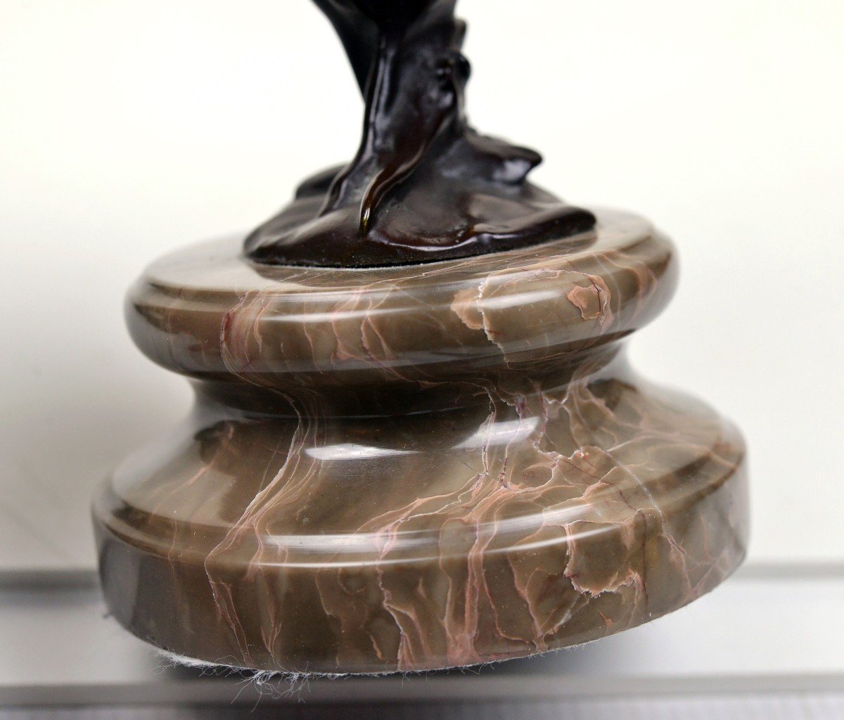 Figurine de Poucette Bronze Patiné n Base Pierre 19ème Siècle Art Nouveau-photo-5