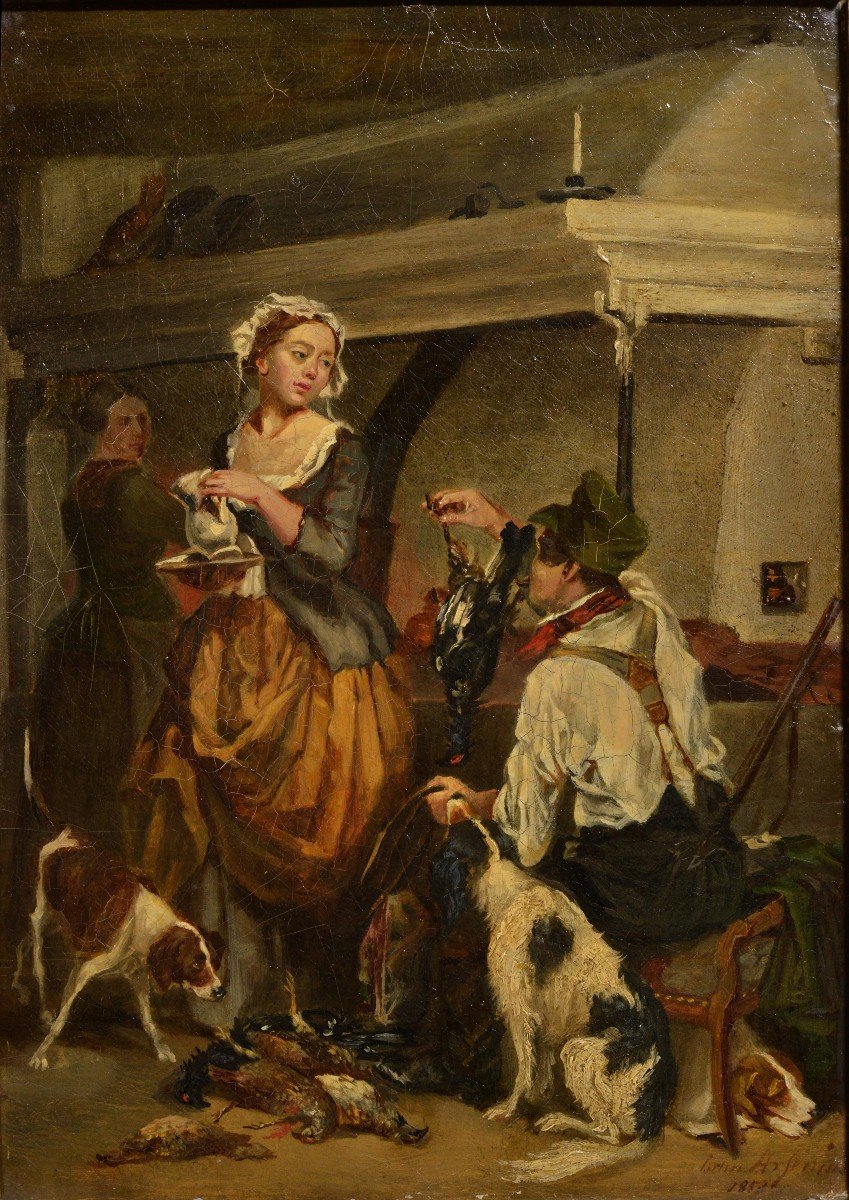 Après Une Chasse Fructueuse Cuisine 1858 Scène De Genre Animaliste Suédois J. Arsenius-photo-2