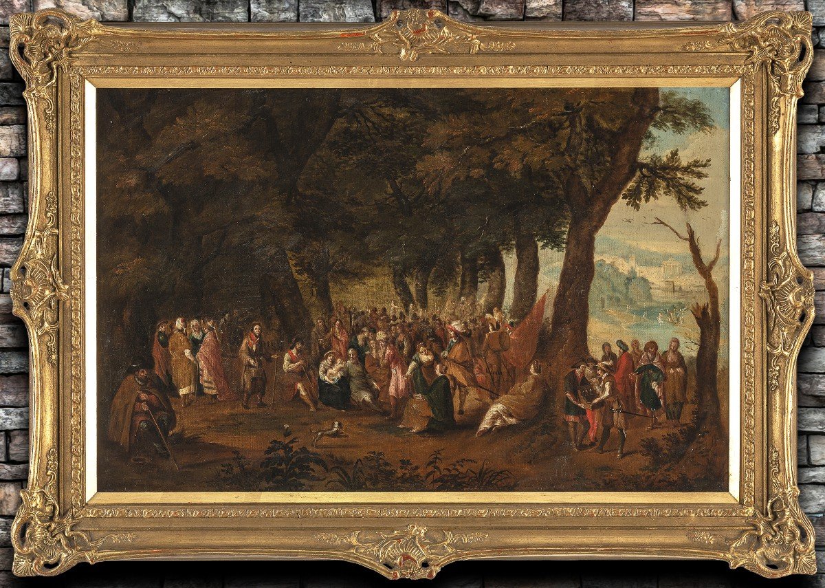 St. John's Day Fest Crowded Scene 17th Century Flemish School Large Oil Painting-photo-2