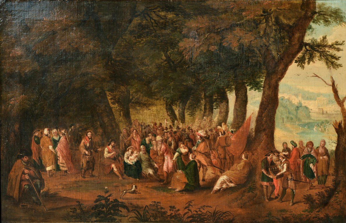 St. John's Day Fest Crowded Scene 17th Century Flemish School Large Oil Painting-photo-3