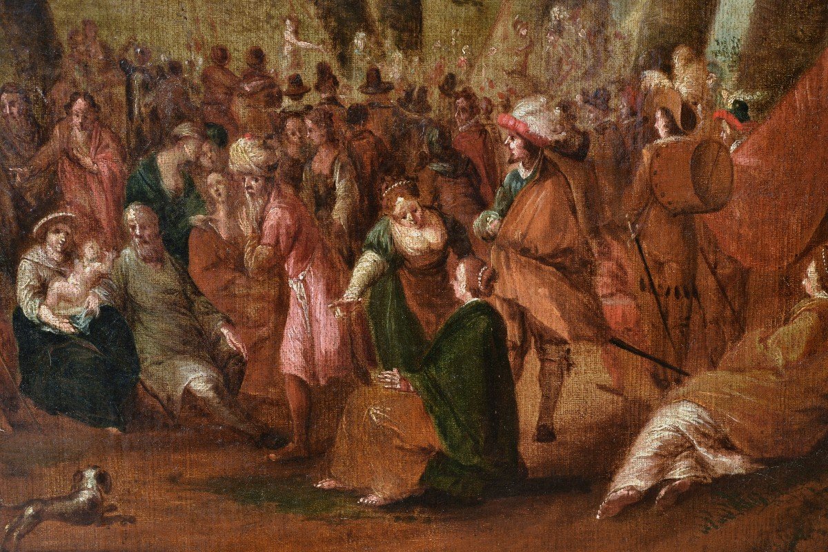 St. John's Day Fest Crowded Scene 17th Century Flemish School Large Oil Painting-photo-4