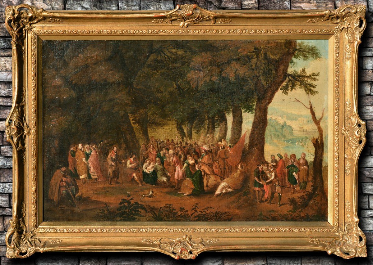 Fête De La Saint-jean Scène Bondée Ecole Flamande Du XVIIe Siècle Grande Peinture à l'Huile