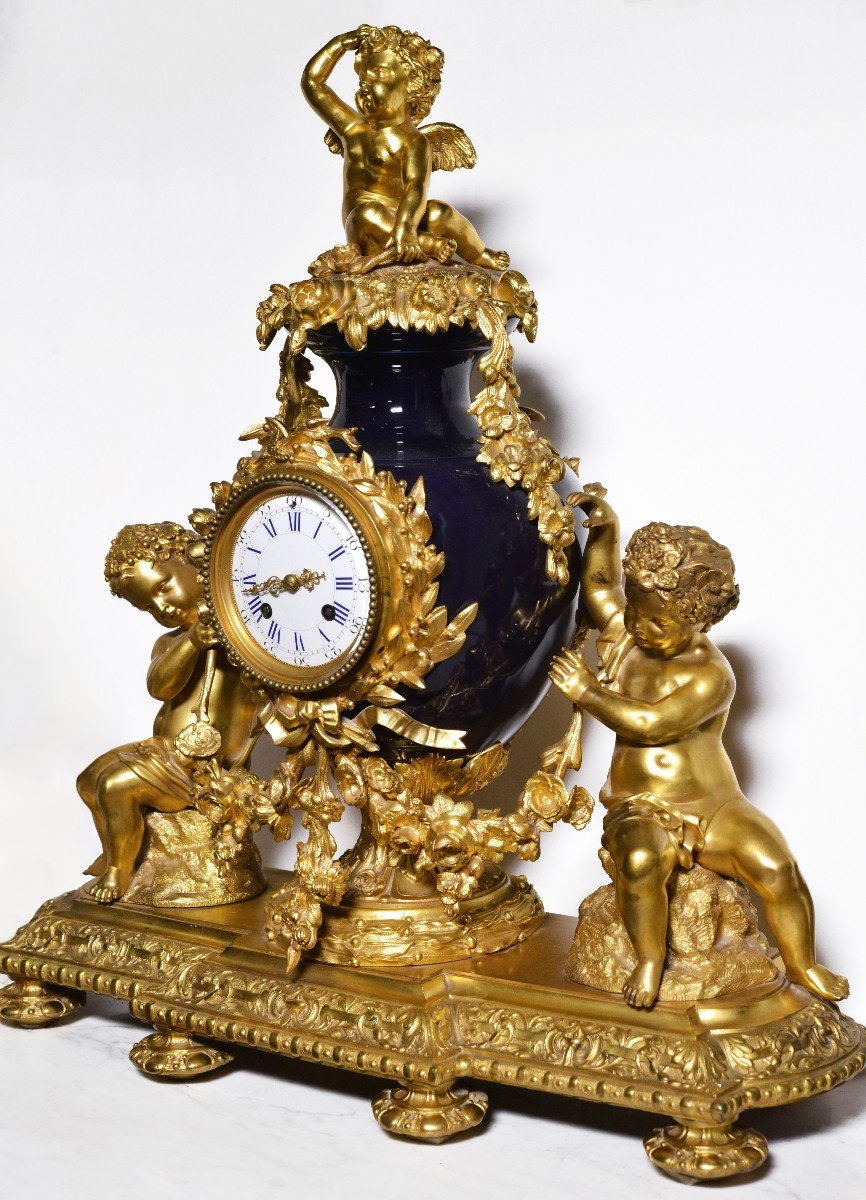 Pendule Style Louis XVI 2 Cadrans Bronze Doré Et Porcelaine De Sèvres XIXe Siècle-photo-1