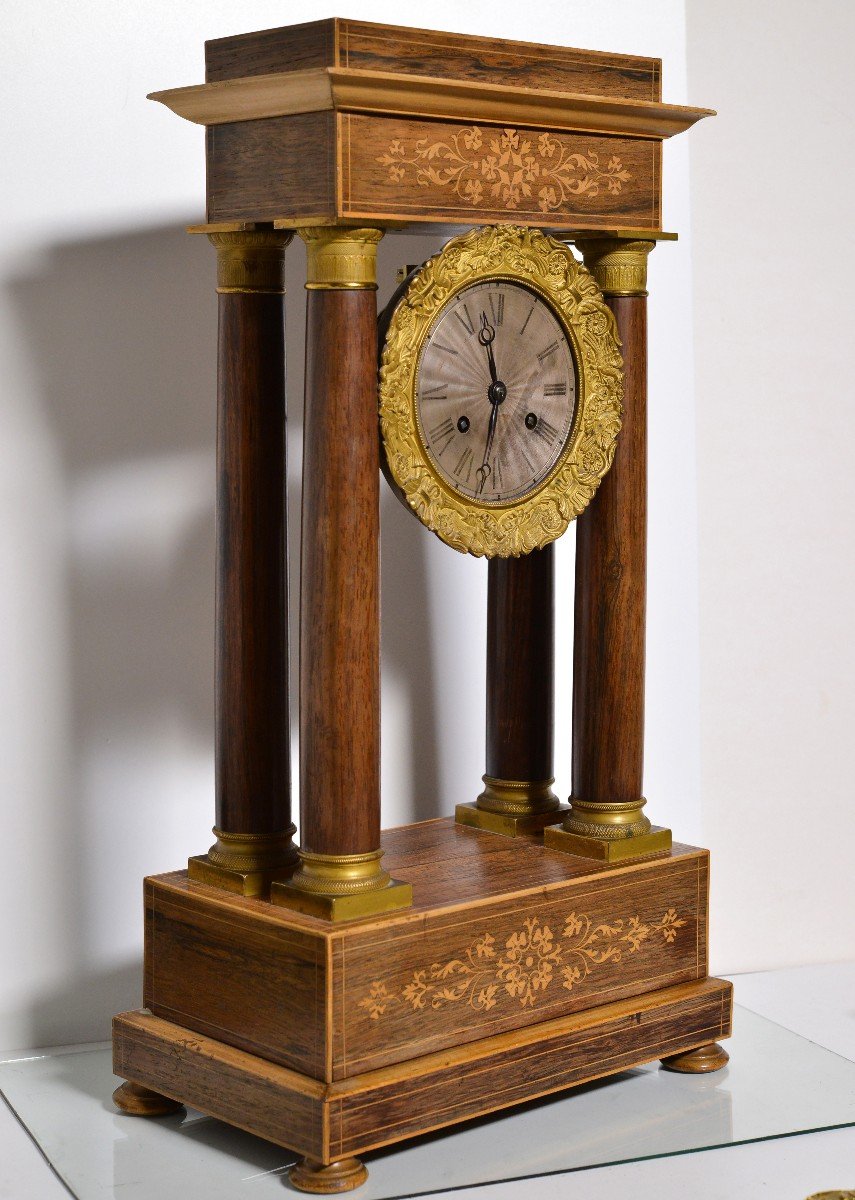 Horloge Portique Française Palissandre N Marqueterie Début 19ème Siècle Doré N Argenté-photo-4