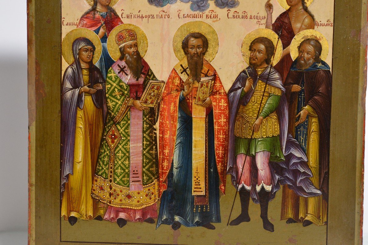 Icône De Tempera Russe Saints Sélectionnés Chef-d’œuvre Du XIXe Siècle école De Yaroslavl-photo-2
