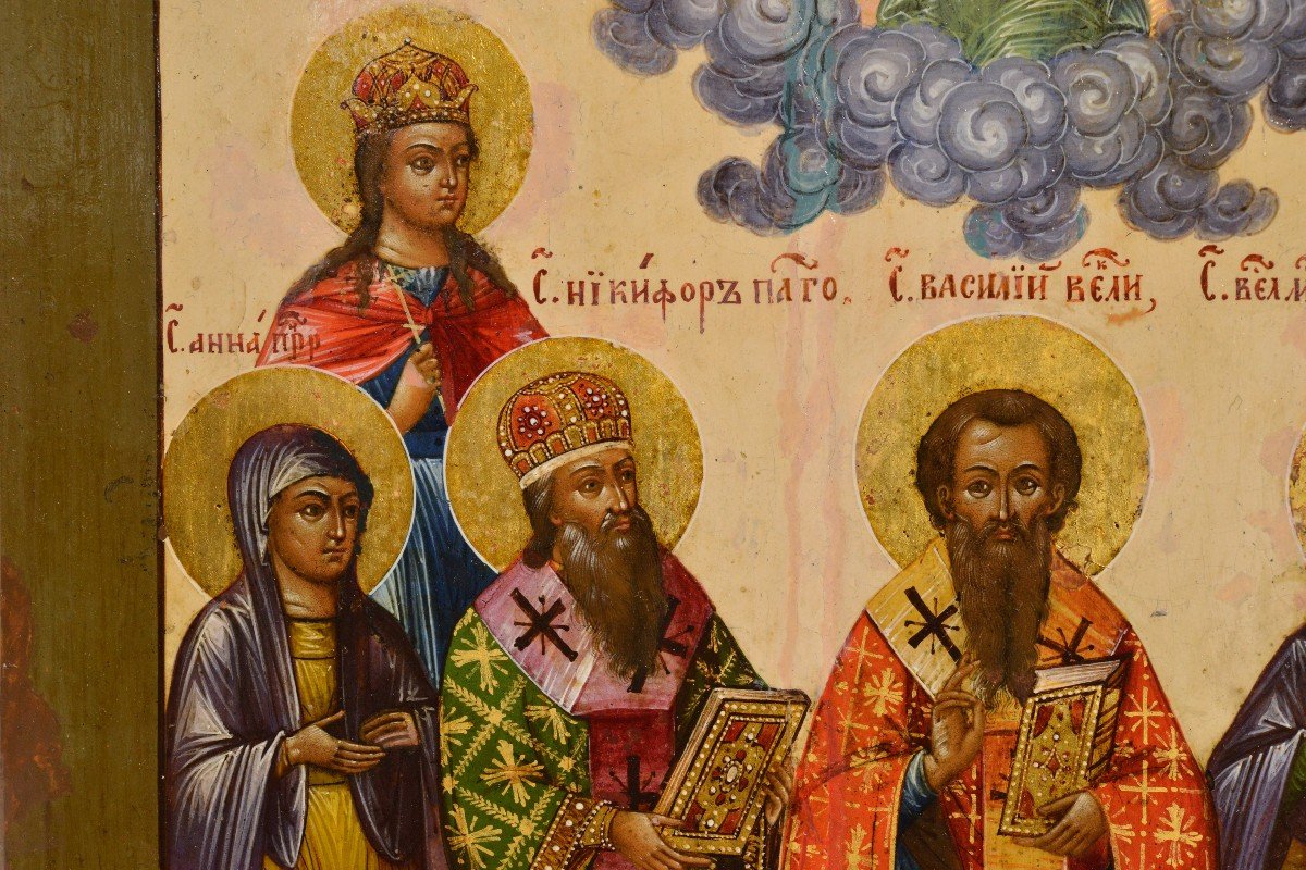 Selected Saints Russian Tempera Icon 19th Century Masterwork Yaroslavl School-photo-1