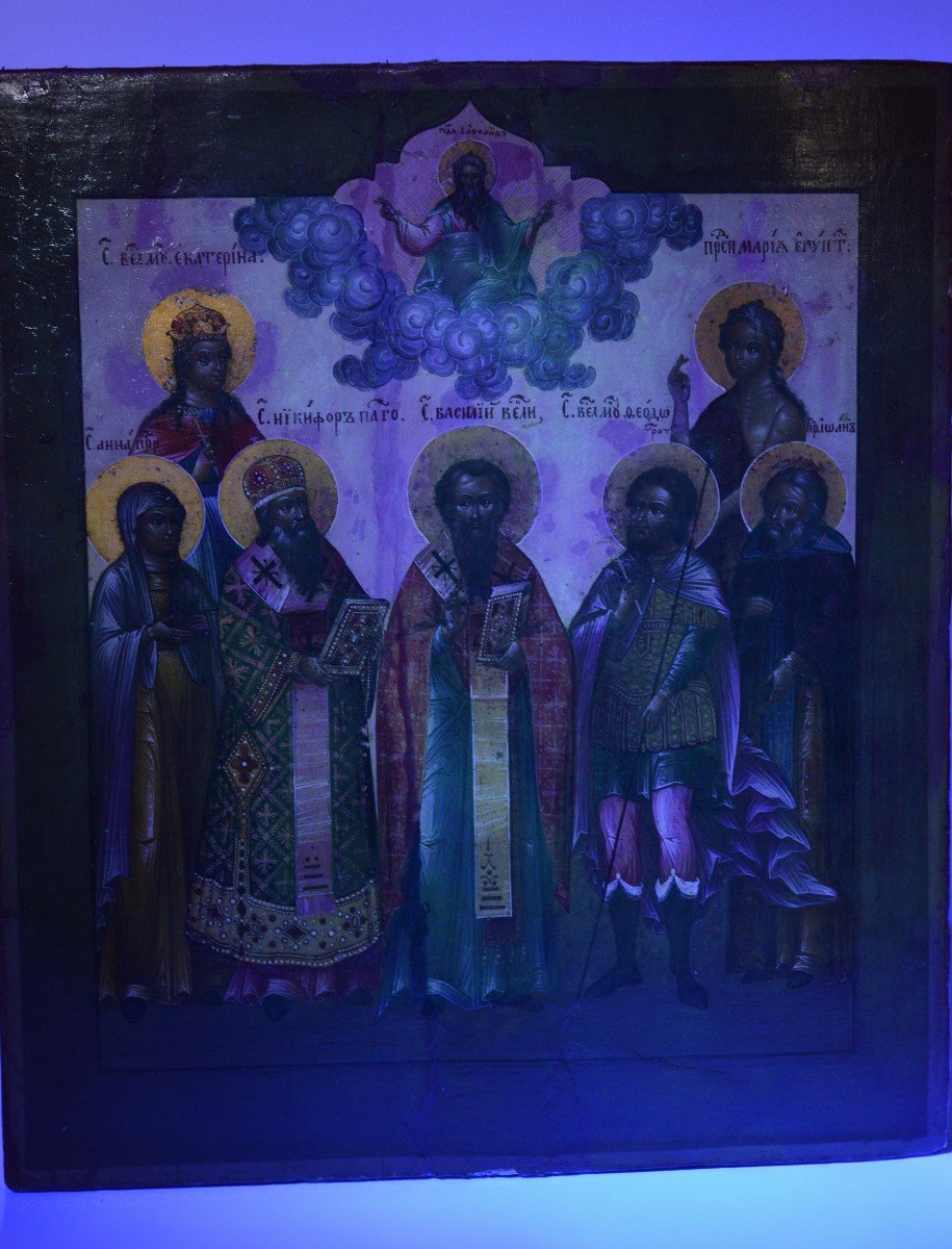 Selected Saints Russian Tempera Icon 19th Century Masterwork Yaroslavl School-photo-3