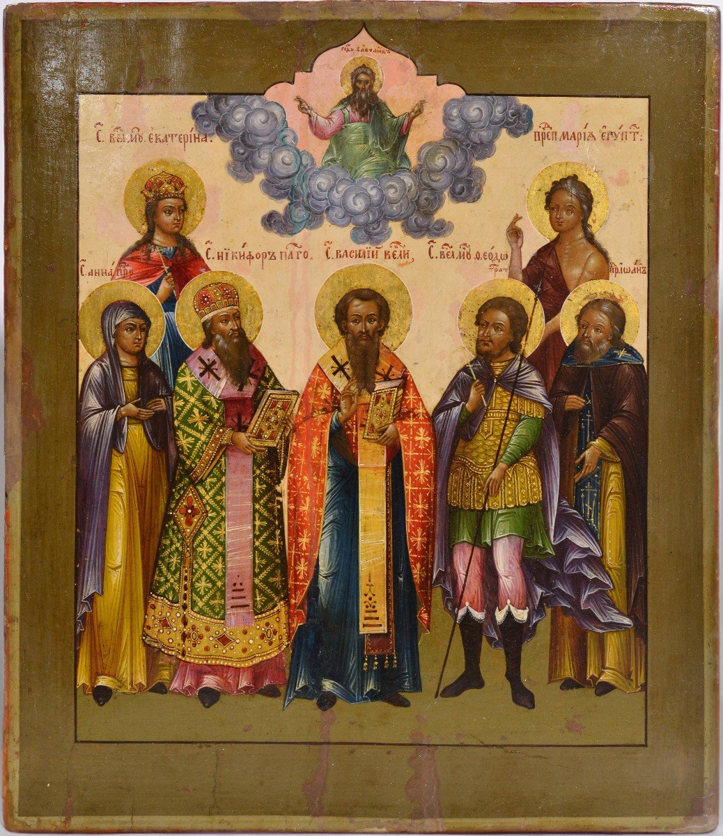 Selected Saints Russian Tempera Icon 19th Century Masterwork Yaroslavl School