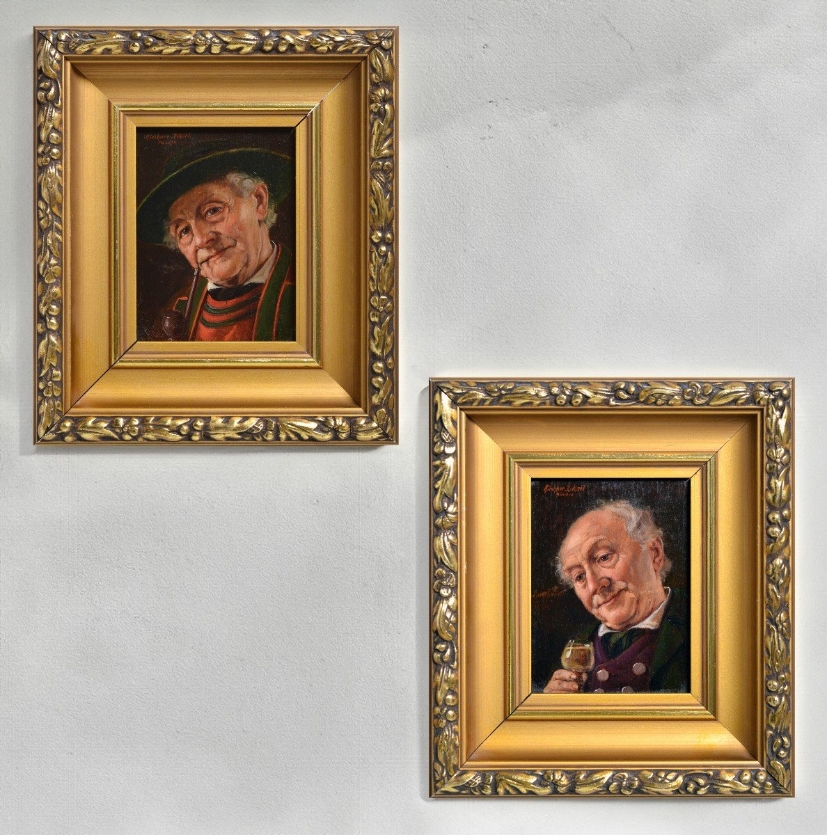 Portrait Joyeux Vieil Homme Par Geman Genre Master Otto Kirchner Signé Encadré-photo-3