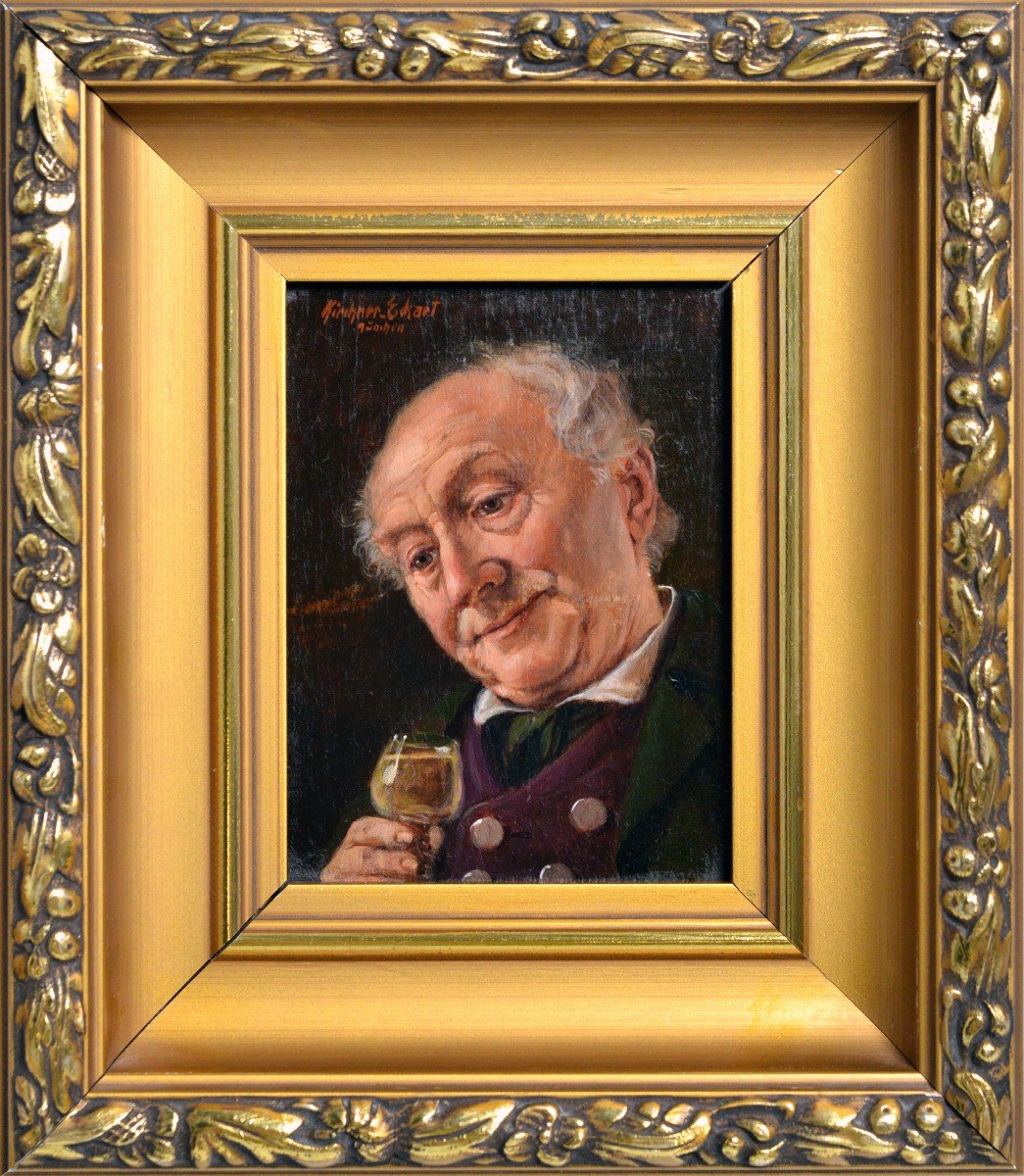Portrait Cheerful Old Man By Geman Genre Master Otto Kirchner Signed Framed