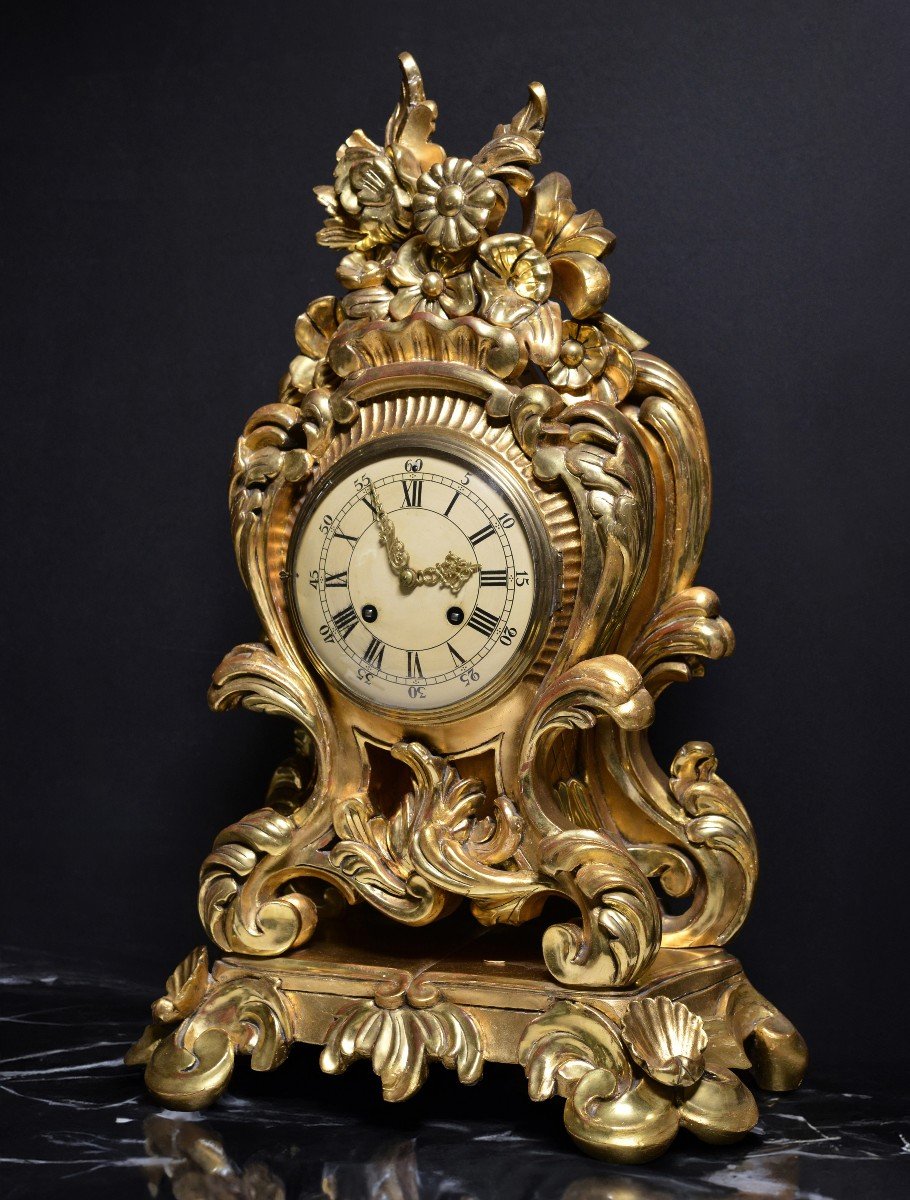 Swedish Clock By Westerstand Carved Gilt Wood Rococo Style Mid 20th Century-photo-2
