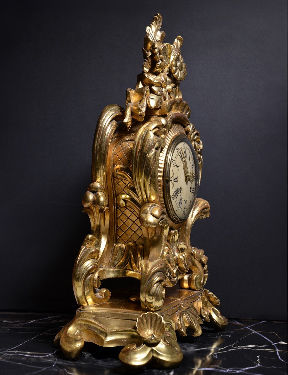 Swedish Clock By Westerstand Carved Gilt Wood Rococo Style Mid 20th Century-photo-3