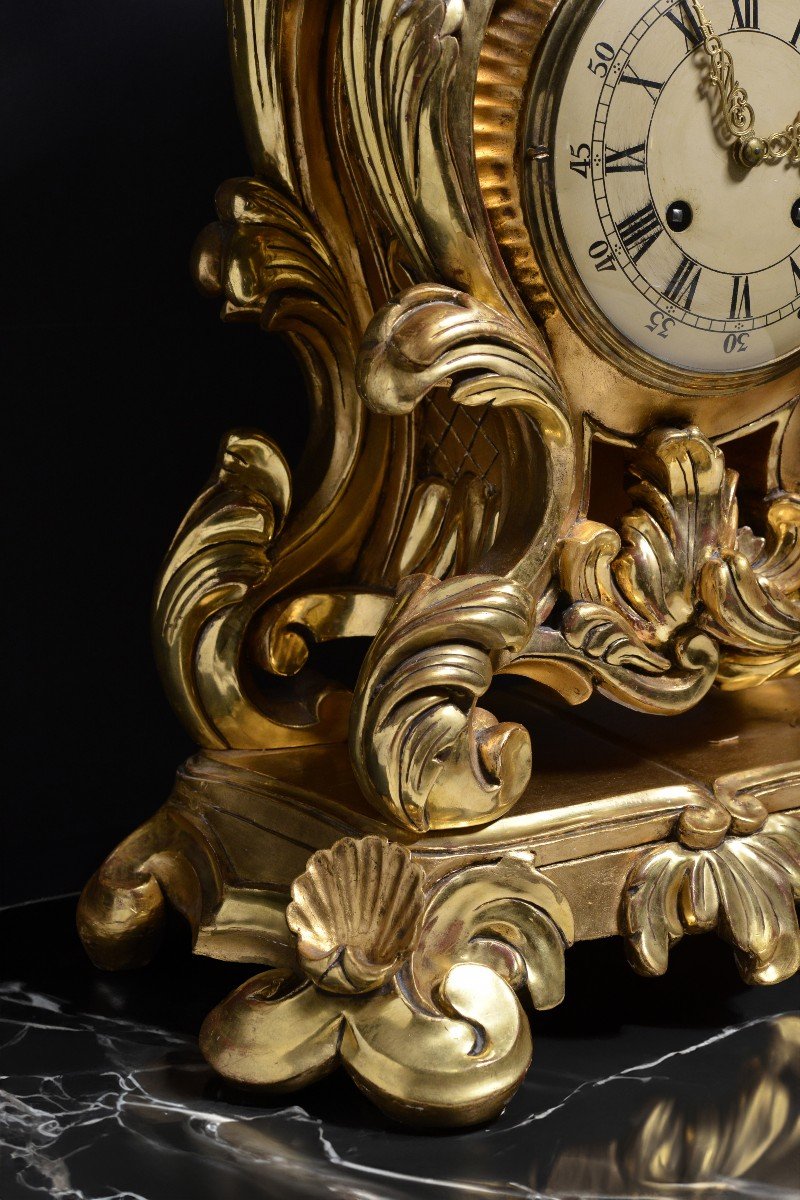 Swedish Clock By Westerstand Carved Gilt Wood Rococo Style Mid 20th Century-photo-1