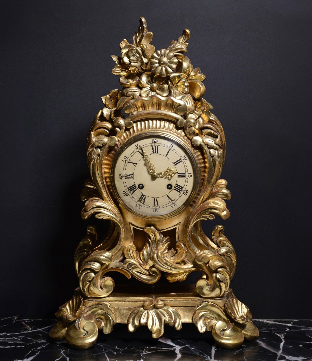 Swedish Clock By Westerstand Carved Gilt Wood Rococo Style Mid 20th Century