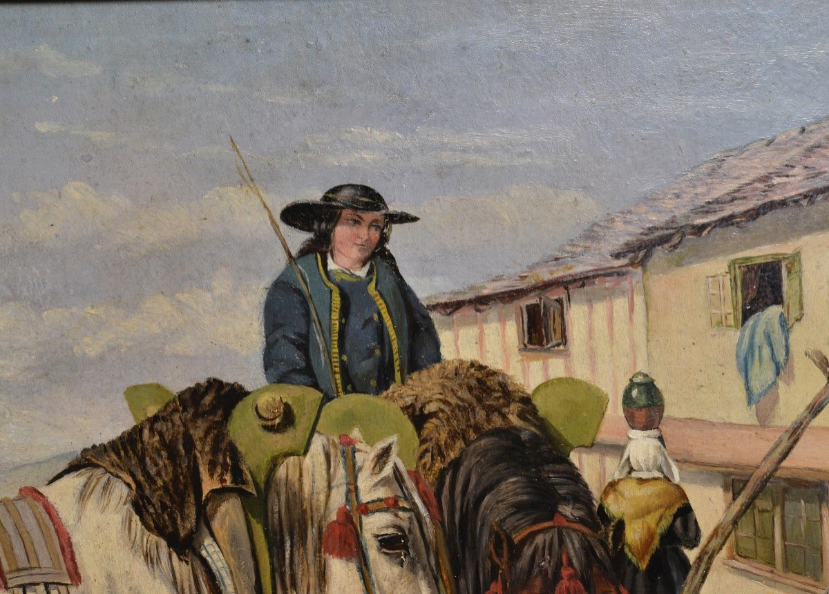 Trou d'Eau De Jour Au Puits Dans Un Village Français Peinture à l'Huile Du 19e Siècle-photo-3