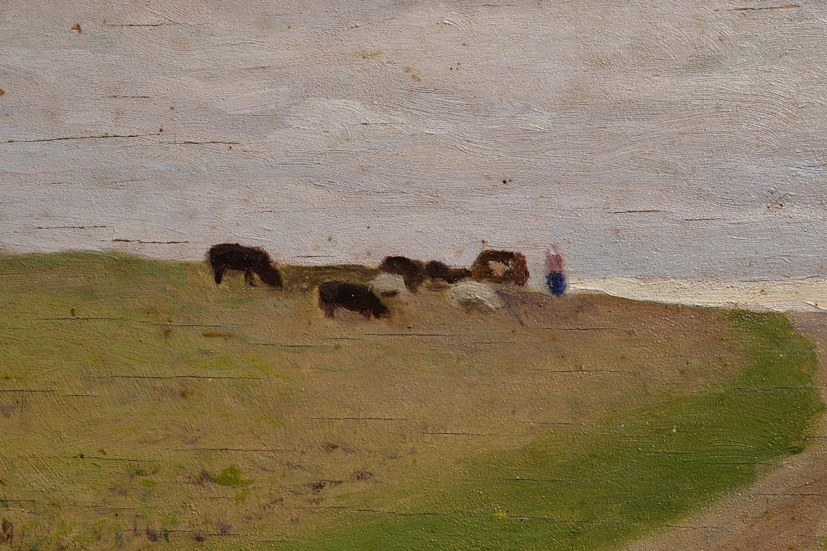 Latvian Pastoral Field Landscape By Petrovs First Half 20th Century Oil Painting-photo-4