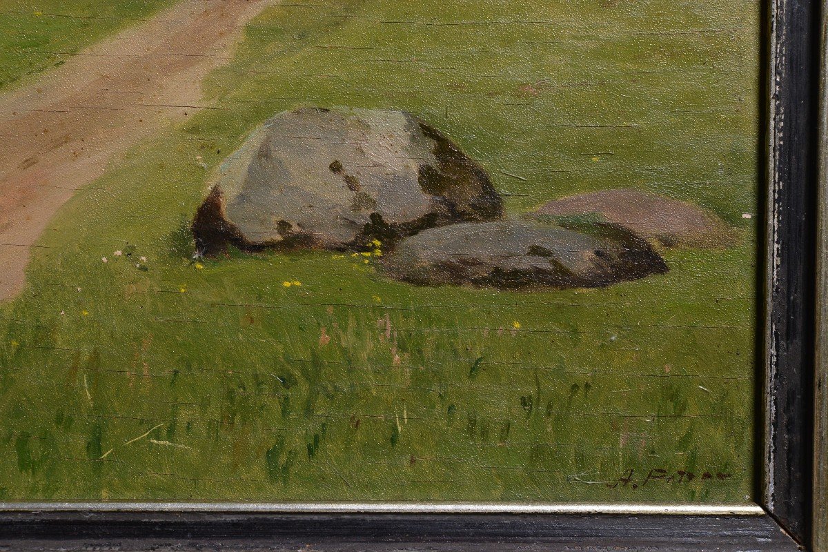 Latvian Pastoral Field Landscape By Petrovs First Half 20th Century Oil Painting-photo-2