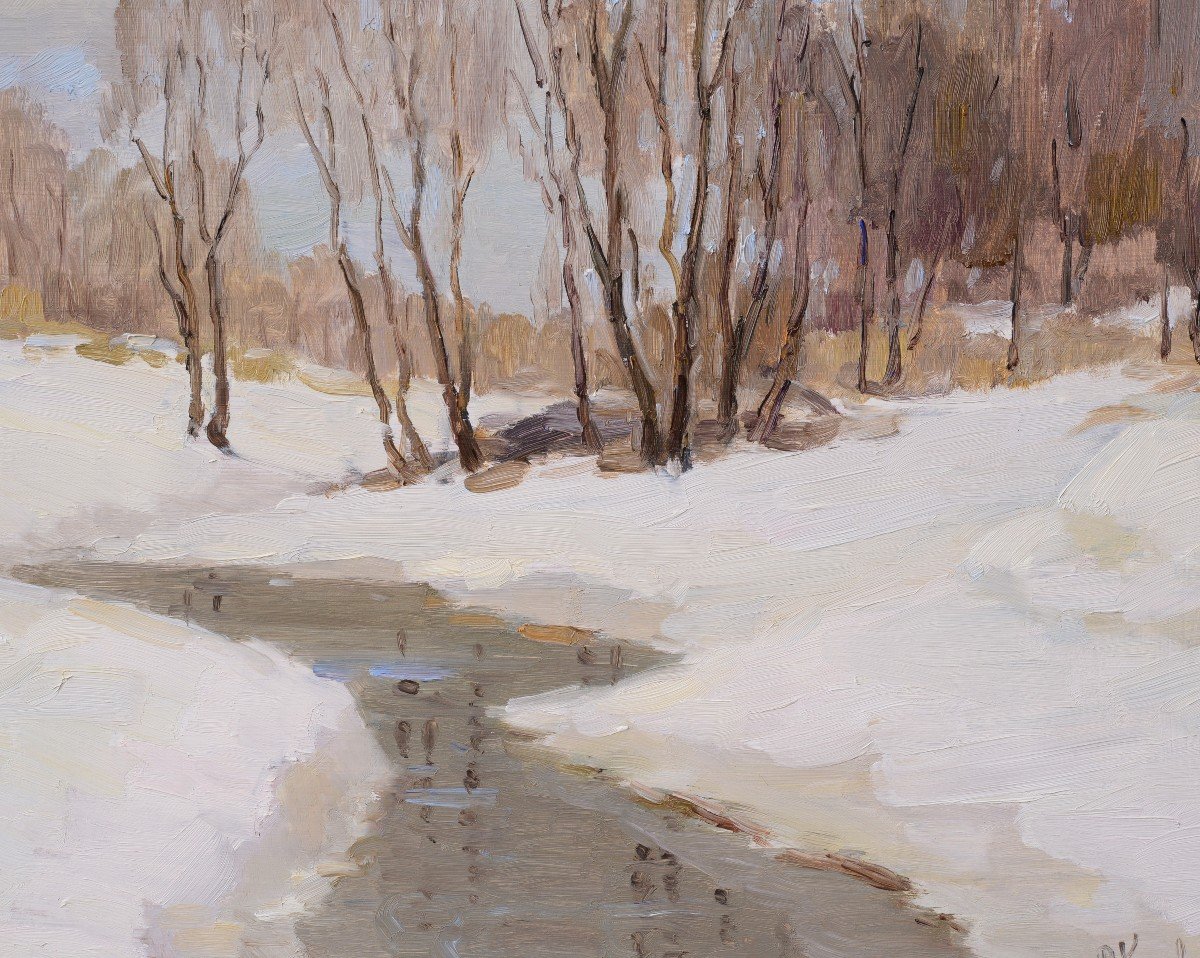 Paysage D’hiver Américain 1951 Peinture à L’huile Vintage Par Le Maître Impressionniste-photo-3