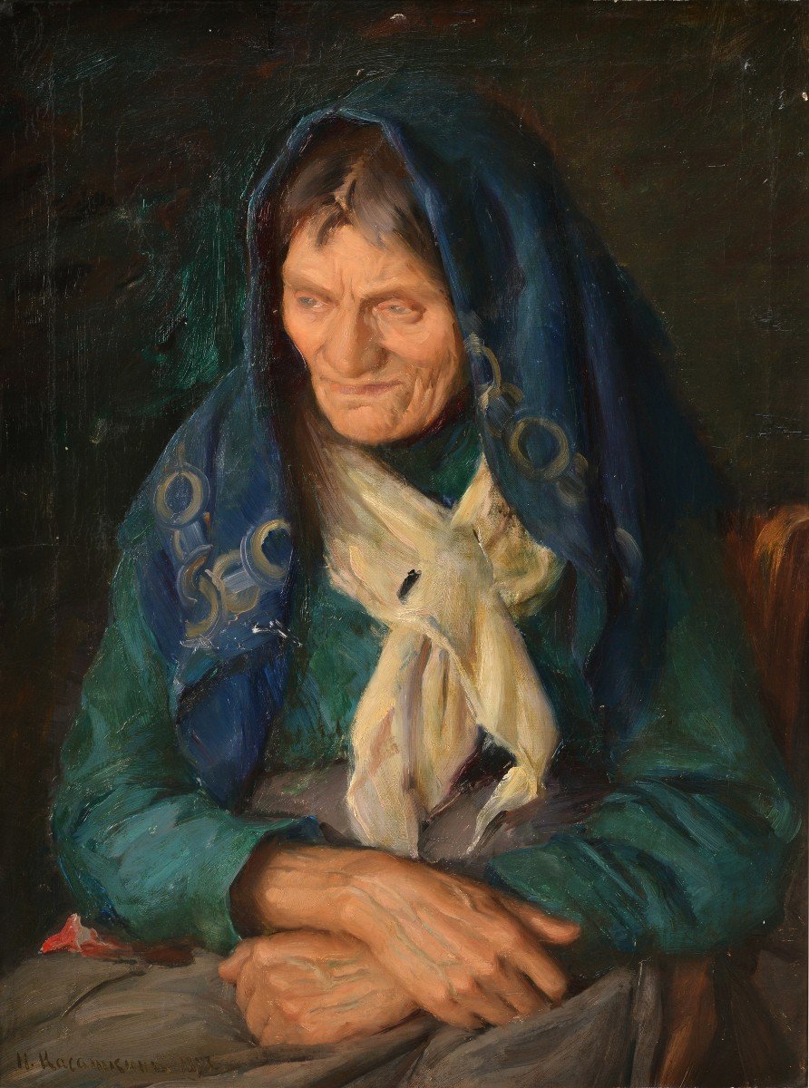 Portrait De Vieille Femme 1893 Par Le Célèbre Maître Russe, Peinture à l'Huile Sur Cadre En Toi-photo-2