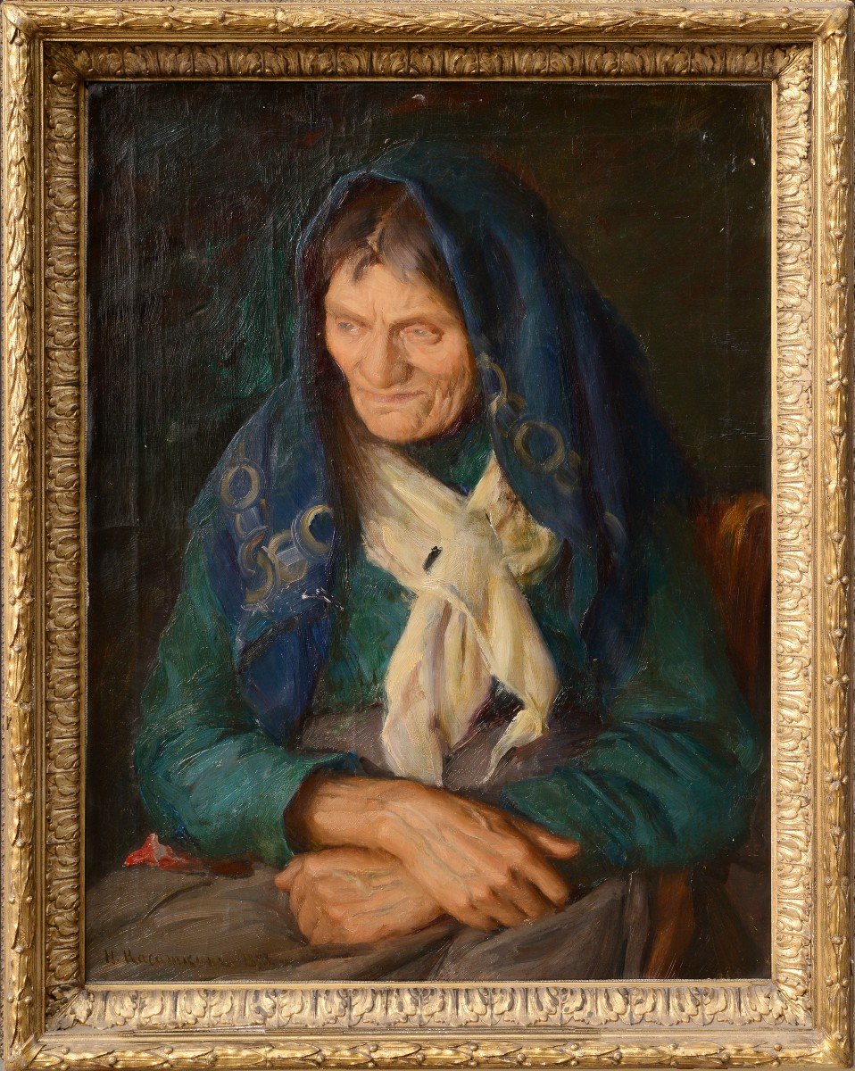 Portrait De Vieille Femme 1893 Par Le Célèbre Maître Russe, Peinture à l'Huile Sur Cadre En Toi