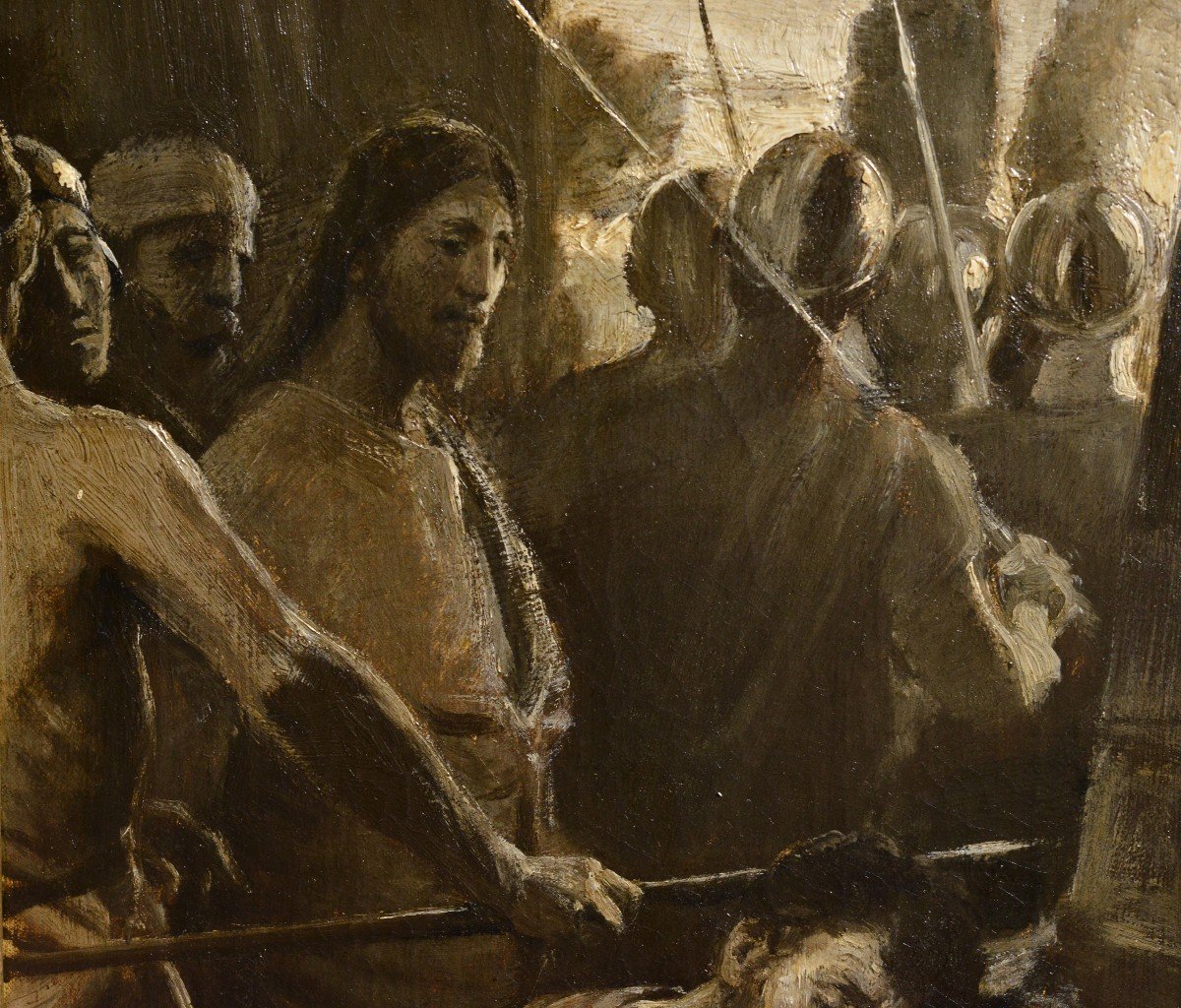 Gospel Scene On Sunrise Jesus Passing Peter 19th Century Oil Painting On Canvas-photo-2