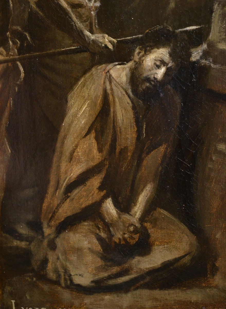 Gospel Scene On Sunrise Jesus Passing Peter 19th Century Oil Painting On Canvas-photo-3