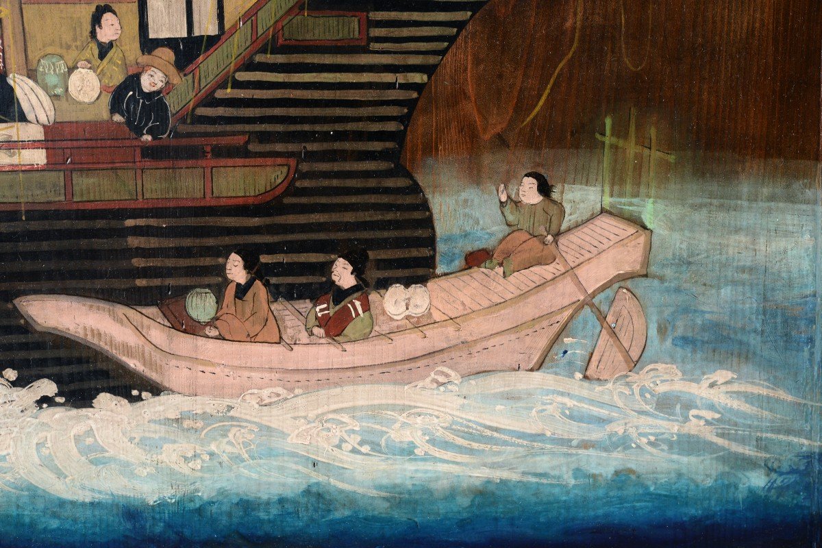 Grande Planche En Bois Japonaise Ema Namban Représentant Un Navire Portugais Période Edo-photo-3