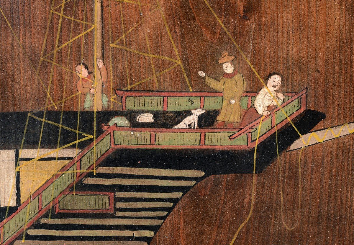 Grande Planche En Bois Japonaise Ema Namban Représentant Un Navire Portugais Période Edo-photo-4
