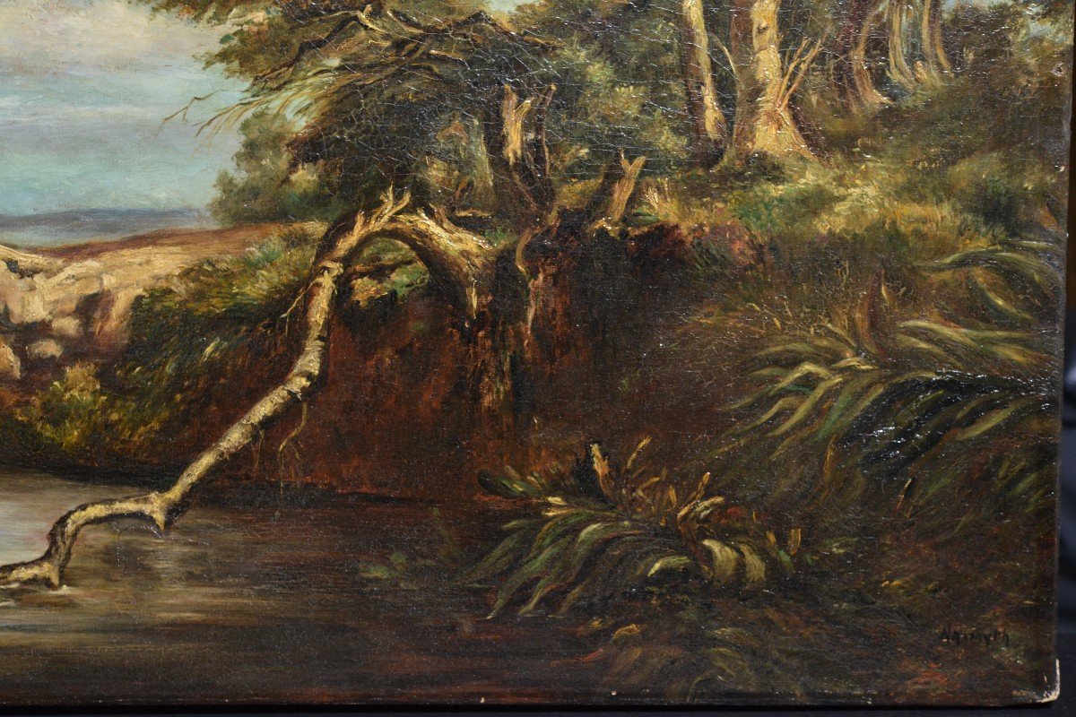 Fording The River Landscape Peinture à l'Huile Du Maître Britannique Nasmyth Du 19e Siècle-photo-1