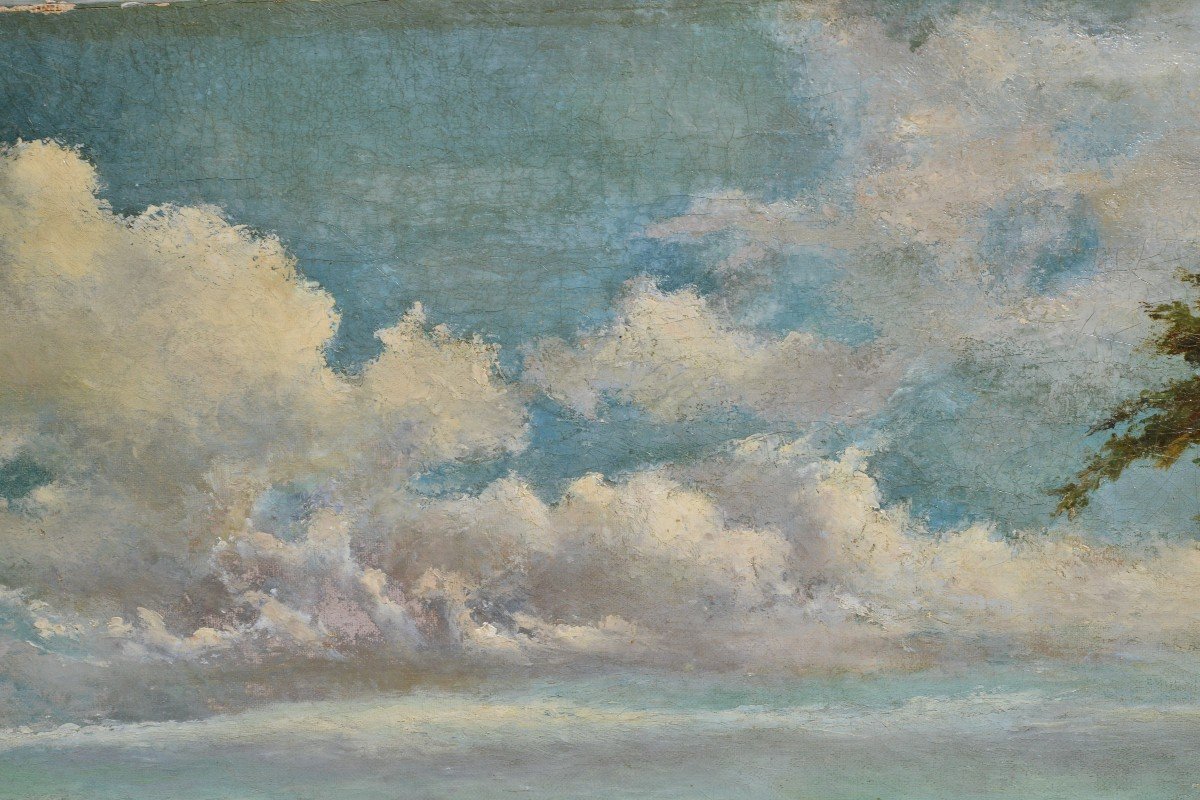 Fording The River Landscape Peinture à l'Huile Du Maître Britannique Nasmyth Du 19e Siècle-photo-2