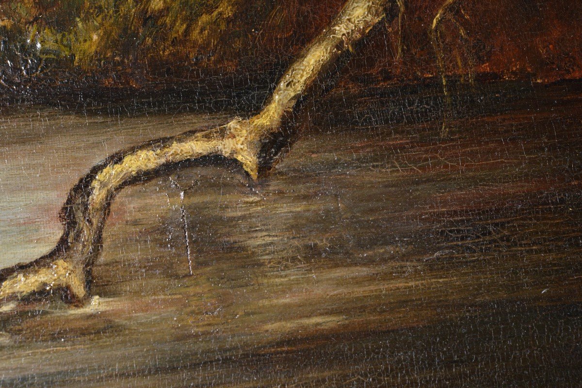 Fording The River Landscape Peinture à l'Huile Du Maître Britannique Nasmyth Du 19e Siècle-photo-3