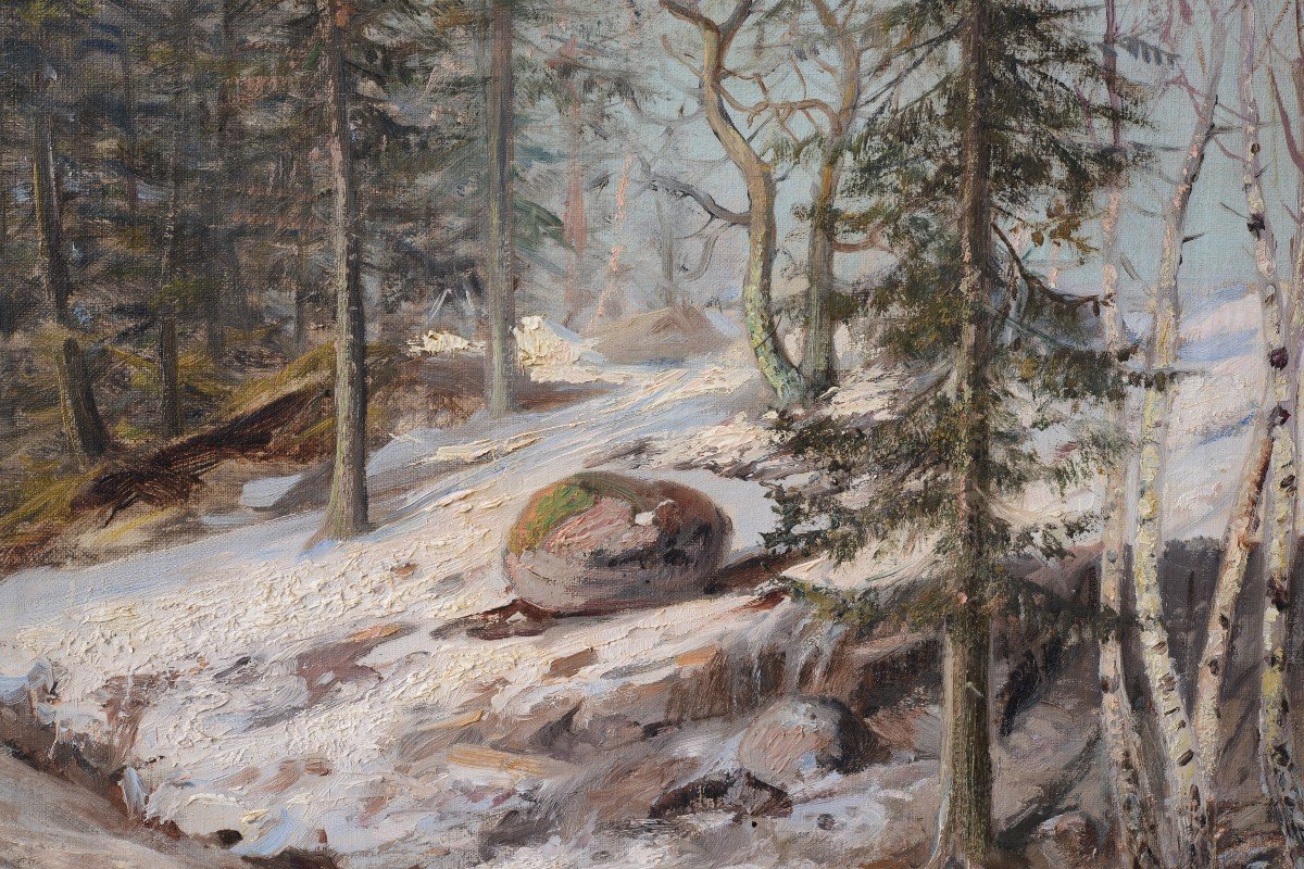 Peinture à L’huile De Paysage De Dégel Printanier 1901 Artiste Suédois Par Ankarcrona-photo-2