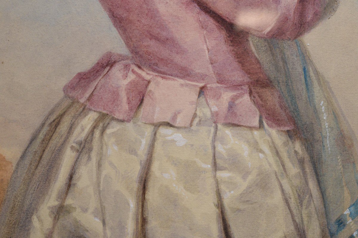 Portrait Young Lady W Tiny Dog 19th Century Watercolor From Wallace Collection-photo-4