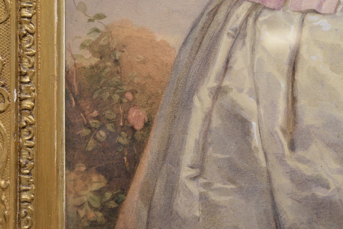 Portrait Young Lady W Tiny Dog 19th Century Watercolor From Wallace Collection-photo-1